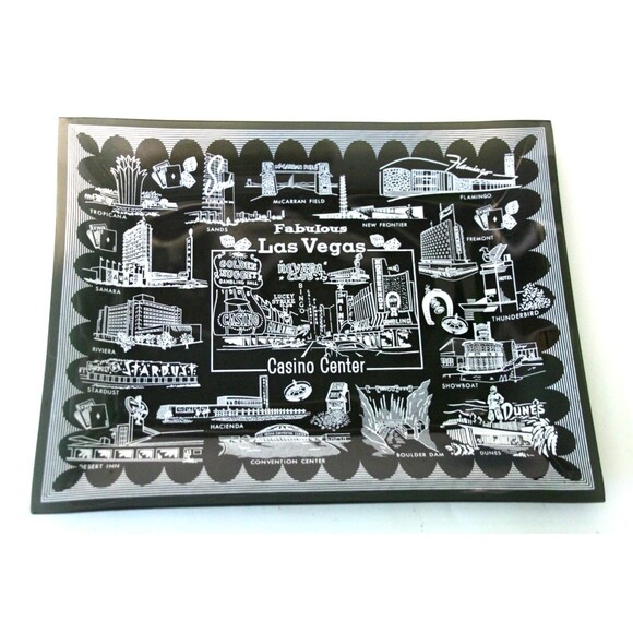 Other - Mid Century Antique Black Fabulous Las Vegas Casino Center Glass Plate Flamingo